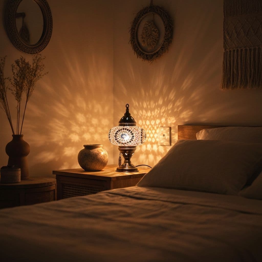 Mosaic lamp glowing