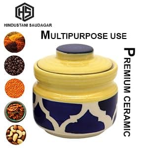 Ceramic Blue Umrao Pickle Jar Set of 2(300ml each) Multipurpose Jar for Ghee, Sauces, Kitchen Jar and Dining Table - 5
