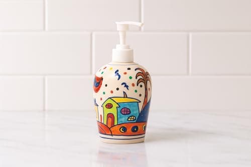 Sunspot Cottage Ceramic Liquid soap Dispenser 500ml Handmade Hand wash Bottle for Bathroom Kitchen Sink wash Basin Shampoo Lotion Dispenser Ideal for Decor Daily use & Gift. - 2