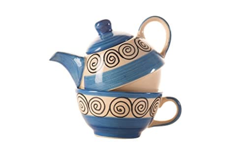 Blue Spiral Ceramic Tea Pot Kettle with Cup Milk hot Water Cup with Handle teapot Set of 1 Coffee chai Kettle 300ml Masala chai Green Tea Ideal serveware for Gifting. - 2