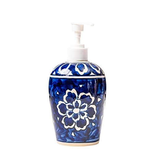 Royal Blue Flower Ceramic Liquid soap Dispenser 500ml Handmade Hand wash Bottle for Bathroom Kitchen Sink wash Basin Shampoo Lotion Dispenser Ideal for Decor Daily use & Gift. - 3