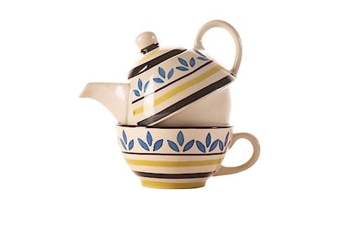 Lemon Leaf Bloom Ceramic Tea Pot Kettle with Cup Milk hot Water Cup with Handle teapot Set of 1 Coffee chai Kettle 300ml Masala chai Green Tea Ideal serveware for Gifting. - 3