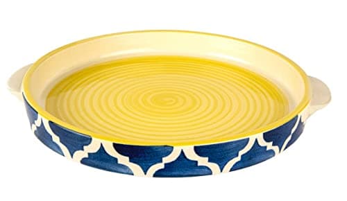 Hand Painted Ceramic Serving Sizzler Tray Microwave Safe Set (9.5 Inch, Blue, Yellow) - 3