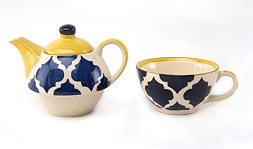 Blue Umrao Ceramic Tea Pot Kettle with Cup Milk hot Water Cup with Handle teapot Set of 1 Coffee chai Kettle 300ml Masala chai Green Tea Ideal serveware for Gifting. - 2