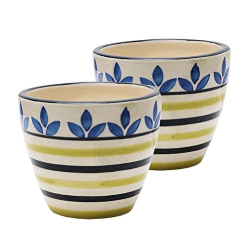 Lemon Leaf Ceramic Plant pots Set of 2 Flower Pot for Herbs Garden Terrace Window gamala with Drainage Hole Handmade Planter Balcony Ideal for Office Home Decor and Gifting. - 2