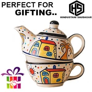 Sunspot Cottage Ceramic Tea Pot Kettle with Cup Milk hot Water Cup with Handle teapot Set of 1 Coffee chai Kettle 300ml Masala chai Green Tea Ideal serveware for Gifting. - 5