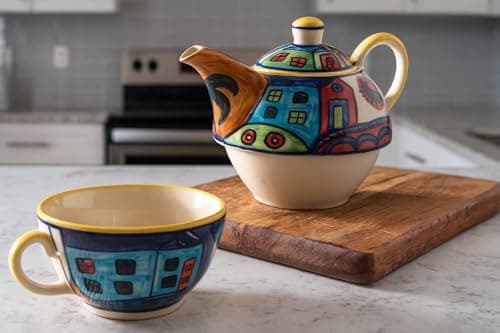 Hometown Hew Ceramic Tea Pot Kettle with Cup Milk hot Water Cup with Handle teapot Set of 1 Coffee chai Kettle 300ml Masala chai Green Tea Ideal serveware for Gifting. - 4