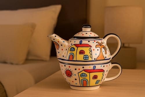 Sunspot Cottage Ceramic Tea Pot Kettle with Cup Milk hot Water Cup with Handle teapot Set of 1 Coffee chai Kettle 300ml Masala chai Green Tea Ideal serveware for Gifting. - 3