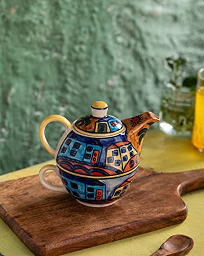 Hometown Hew Ceramic Tea Pot Kettle with Cup Milk hot Water Cup with Handle teapot Set of 1 Coffee chai Kettle 300ml Masala chai Green Tea Ideal serveware for Gifting. - 3
