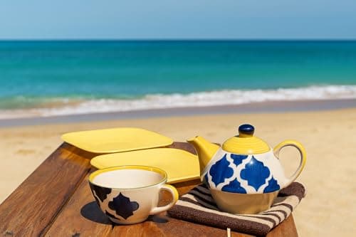 Blue Umrao Ceramic Tea Pot Kettle with Cup Milk hot Water Cup with Handle teapot Set of 1 Coffee chai Kettle 300ml Masala chai Green Tea Ideal serveware for Gifting. - 3