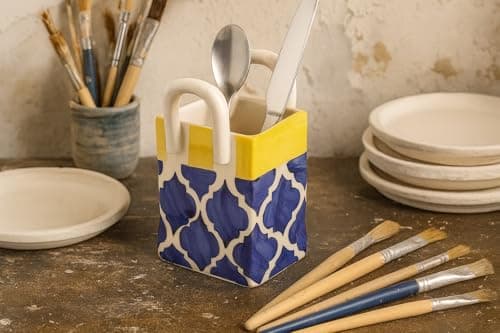 Ceramic Blue Ceramic Cutlery Set Holder - Cutlery Rack Kitchen Cutlery Organiser - 2