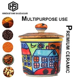 Hueheaven Ceramic Airtight Jar Set Of 2(300 ml Each) Multipurpose Container Salt Sugar Spices Ceramic Jar with Lid Chutney Jar Dining Table Ideal For kitchen storage Gifting. - 3