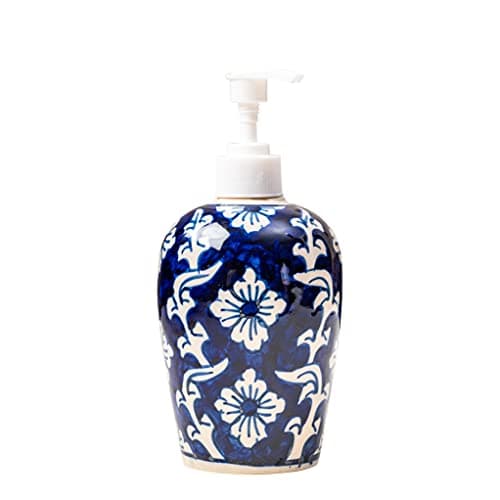 Royal Blue Floral Ceramic Liquid soap Dispenser 500ml Handmade Hand wash Bottle for Bathroom Kitchen Sink wash Basin Shampoo Lotion Dispenser Ideal for Decor Daily use & Gift - 3