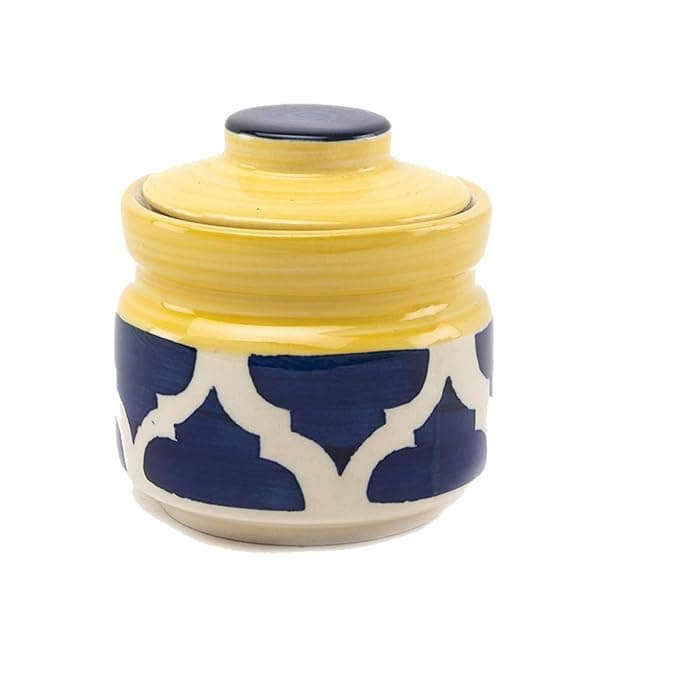 Ceramic Blue Umrao Pickle Jar Set of 2(300ml each) Multipurpose Jar for Ghee, Sauces, Kitchen Jar and Dining Table - 4