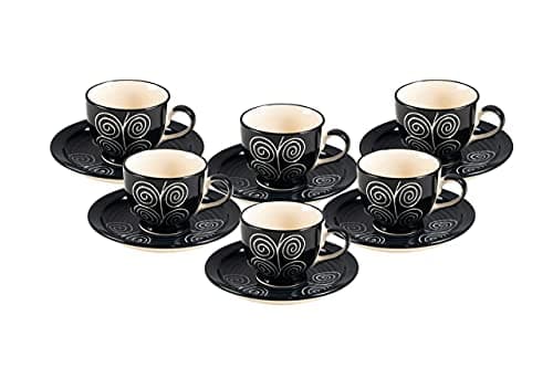 Midnight Spiral Ceramic Cup and Saucer Set of 12(130ml) Tea Coffee Cups for Morning & Evening Tea Sets Kitchen Tableware Ideal for Daily use Home & Office and Gifting. - 3