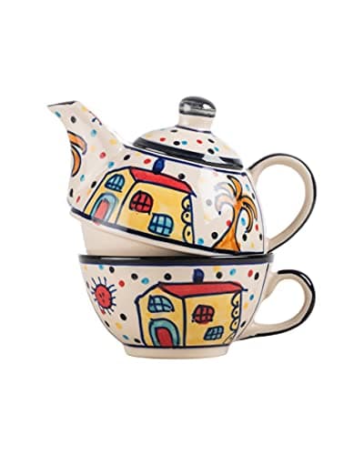 Sunspot Cottage Ceramic Tea Pot Kettle with Cup Milk hot Water Cup with Handle teapot Set of 1 Coffee chai Kettle 300ml Masala chai Green Tea Ideal serveware for Gifting. - 2