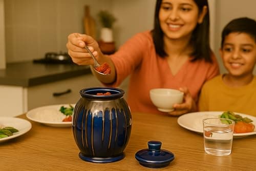 Midnight Drizzle Ceramic Pickle Jar Set Of 1(1000 ml) Multipurpose Container Salt Sugar Spices Ceramic Jar with Lid Chutney Jar Ideal For kitchen storage Gifting. - 2