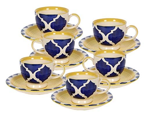 Blue Umrao Ceramic Cup and Saucer Set of 12(130ml) Tea Coffee Cups for Morning & Evening Tea Handmade chai Sets Kitchen Tableware Ideal for Daily use Home & Office and Gifting.