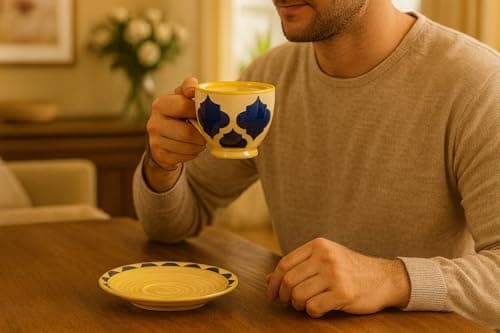 Blue Umrao Ceramic Cup and Saucer Set of 12(130ml) Tea Coffee Cups for Morning & Evening Tea Handmade chai Sets Kitchen Tableware Ideal for Daily use Home & Office and Gifting. - 2