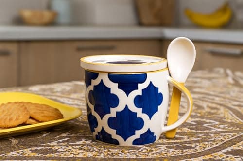 Blue Umrao Cup & Coaster Set of 1 (330 ML Each) Microwave Safe Coffee Mugs Ceramic Milk Mug Ceramic Tea Mug Set Handmade Cup Best for Gift. - 3
