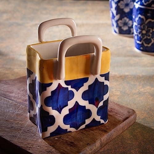 Ceramic Blue Ceramic Cutlery Set Holder - Cutlery Rack Kitchen Cutlery Organiser