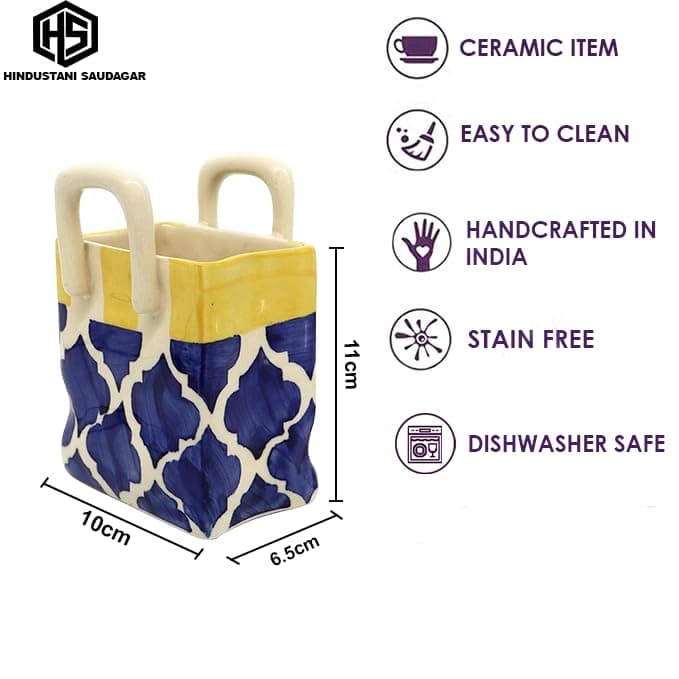 Ceramic Blue Ceramic Cutlery Set Holder - Cutlery Rack Kitchen Cutlery Organiser - 6