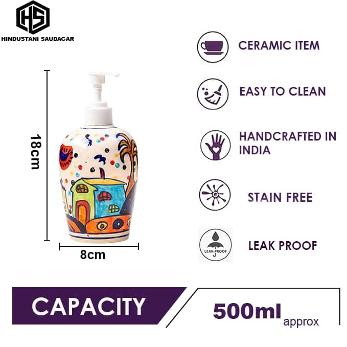 Sunspot Cottage Ceramic Liquid soap Dispenser 500ml Handmade Hand wash Bottle for Bathroom Kitchen Sink wash Basin Shampoo Lotion Dispenser Ideal for Decor Daily use & Gift. - 5