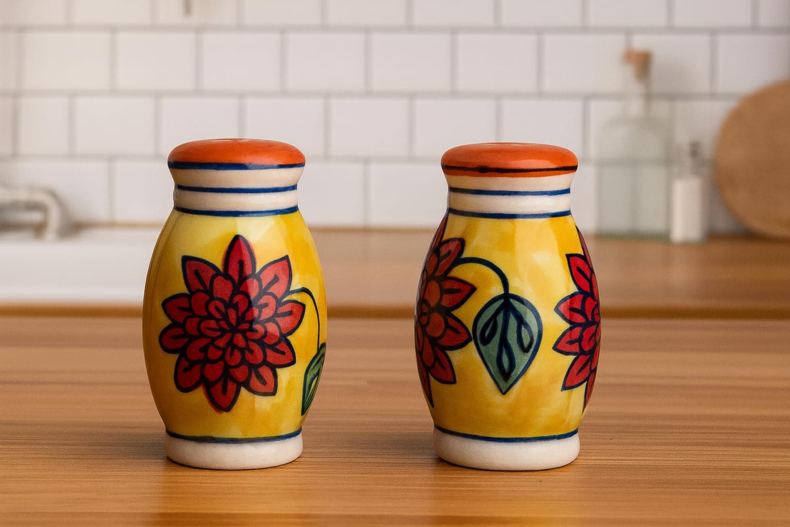 Phoolkari Spice Salt and Pepper Ceramic Salt Shaker dispensers Set of 2(50ml Each) Spice Container & Sprinkler for Dinning Table Kitchen Ideal for Home Daily use and Gifting. - 3