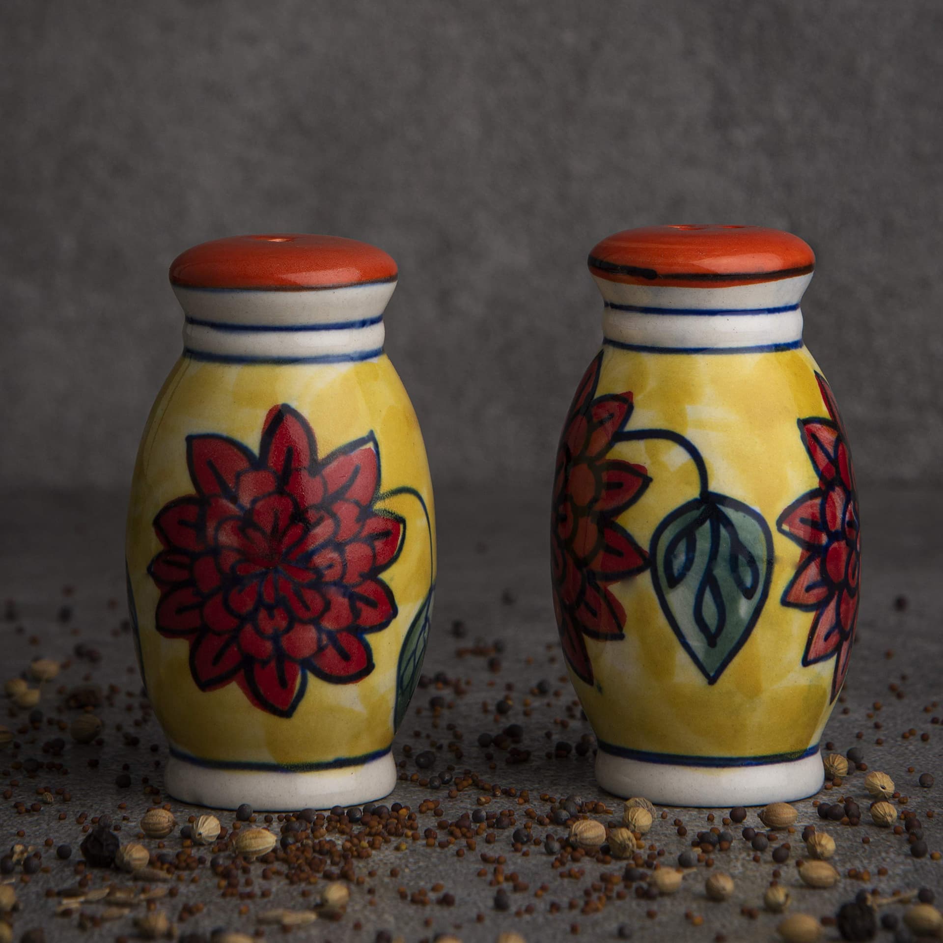 Phoolkari Spice Salt and Pepper Ceramic Salt Shaker dispensers Set of 2(50ml Each) Spice Container & Sprinkler for Dinning Table Kitchen Ideal for Home Daily use and Gifting. - 2