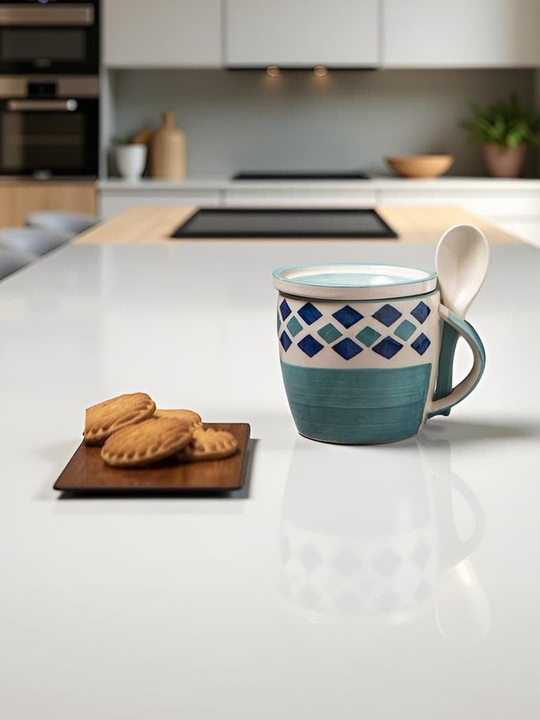 Aqua Blossom Cup & Coaster Set of 1 (330 ML Each) Microwave Safe Coffee Mug Ceramic Milk Mugs Ceramic Tea Mug Set Handmade Cup Best for Gift.