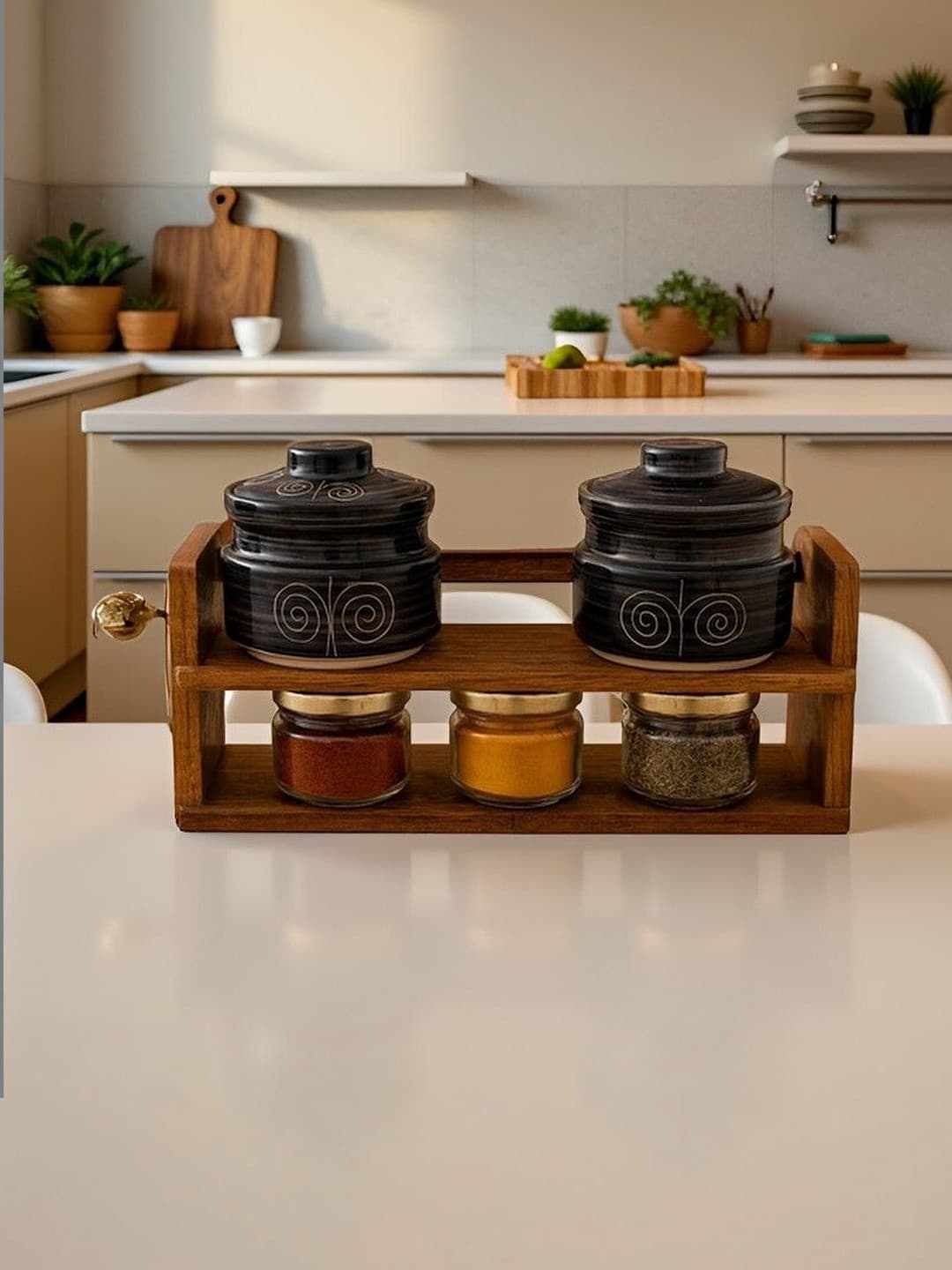 Midnight Spiral ceramic Pickle Jar Set Of 2(550 ml Each) Multipurpose Container Salt Sugar Spices Ceramic Jar with Lid Chutney Jar Dining Table Ideal For kitchen storage Gifting