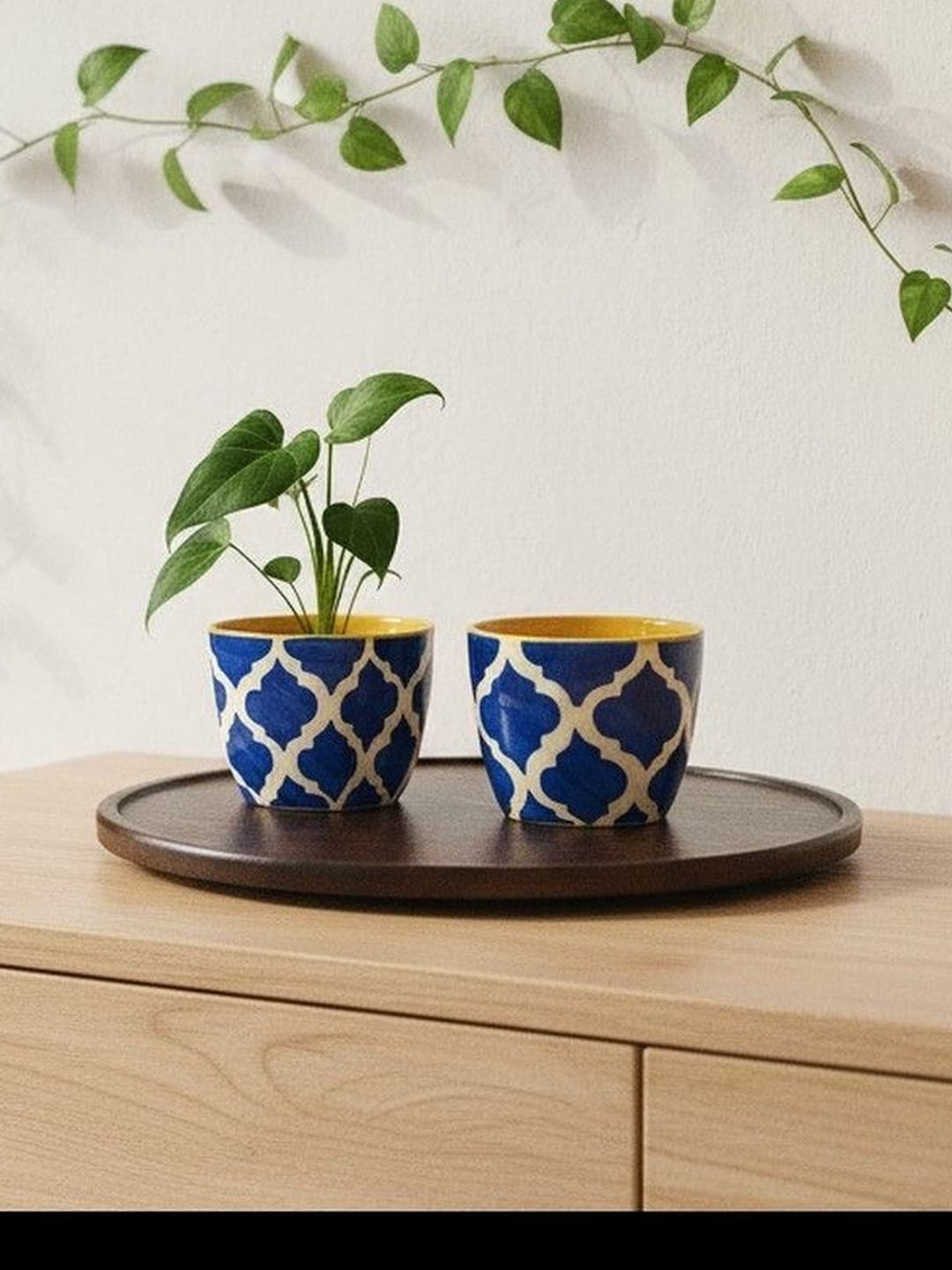 Blue Umrao Ceramic Plant pots Set of 2 Flower Pot for Herbs Garden Terrace Window gamala with Drainage Hole Handmade Planter Balcony Ideal for Office Home Decor and Gifting.