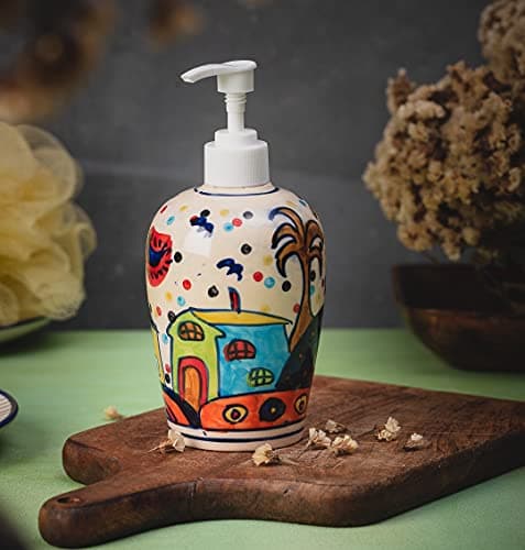 Sunspot Cottage Ceramic Liquid soap Dispenser 500ml Handmade Hand wash Bottle for Bathroom Kitchen Sink wash Basin Shampoo Lotion Dispenser Ideal for Decor Daily use & Gift.