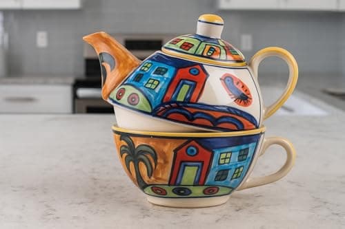 Hometown Hew Ceramic Tea Pot Kettle with Cup Milk hot Water Cup with Handle teapot Set of 1 Coffee chai Kettle 300ml Masala chai Green Tea Ideal serveware for Gifting.