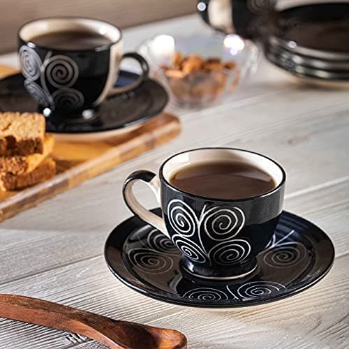 Midnight Spiral Ceramic Cup and Saucer Set of 12(130ml) Tea Coffee Cups for Morning & Evening Tea Sets Kitchen Tableware Ideal for Daily use Home & Office and Gifting.
