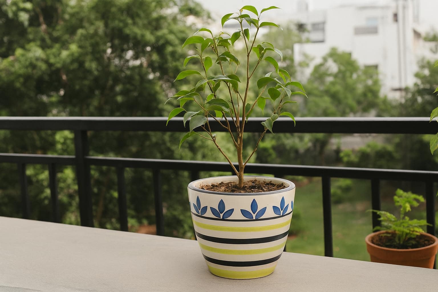Lemon Leaf Ceramic Plant pots Set of 2 Flower Pot for Herbs Garden Terrace Window gamala with Drainage Hole Handmade Planter Balcony Ideal for Office Home Decor and Gifting.