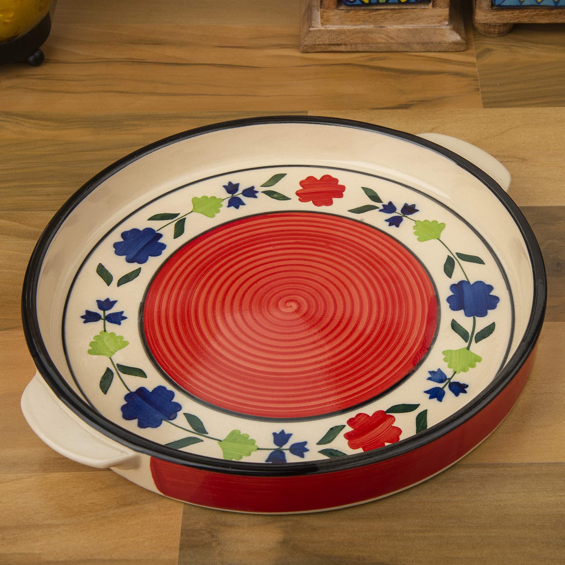 Hand Painted Multi Coloured Ceramic Serving Tray/Sizzler Tray Microwave Safe9.5 inch (Set of 1)