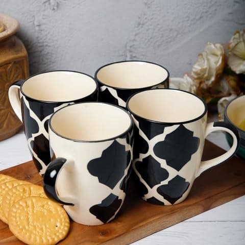 HS HINDUSTANI SAUDAGAR Black Umrao Coffee Mug Set of 4 (275 ML Each) Microwave Safe Coffee Mugs Ceramic Milk Mug Ceramic Tea Mug Set Handmade Cup Best for Gift.
