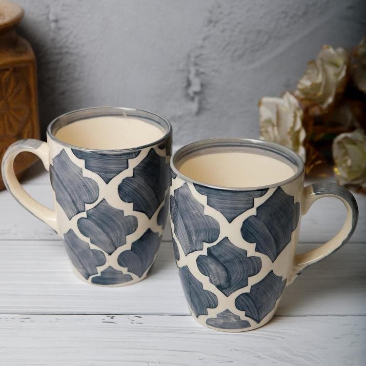 HS HINDUSTANI SAUDAGAR Grey Umrao Coffee Mug Set of 2(275 ML Each) Microwave Safe Coffee Mugs Ceramic Milk Mug Ceramic Tea Mug Set Handmade Cup Best for Gift