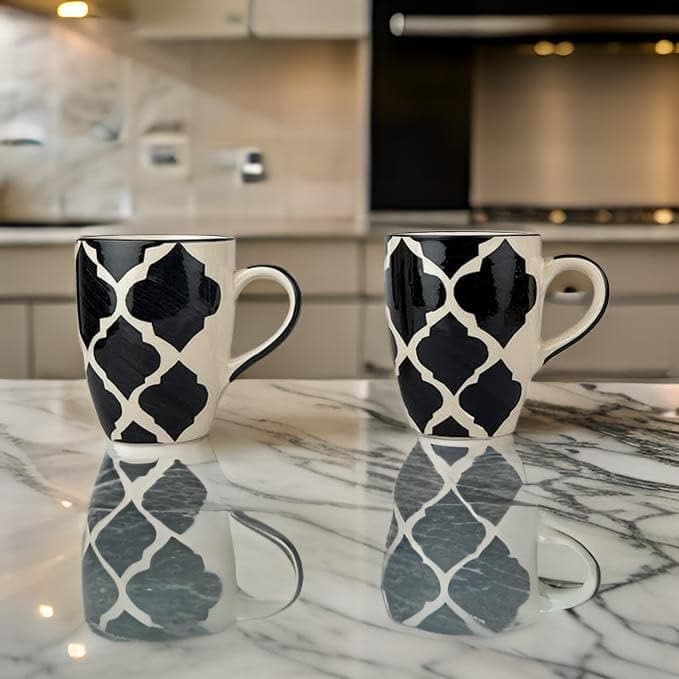 HS HINDUSTANI SAUDAGAR Black Umrao Coffee Mug Set of 2 (275 ML Each) Microwave Safe Coffee Mugs Ceramic Milk Mug Ceramic Tea Mug Set Handmade Cup Best for Gift.