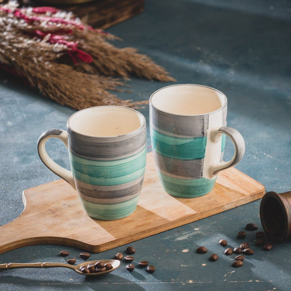 HINDUSTANI SAUDAGAR Aqua Mist Coffee Mug Set of 2 (275 ML Each) Microwave Safe Coffee Mugs Ceramic Milk Mug Ceramic Tea Mug Set Handmade Cup Best for Gift