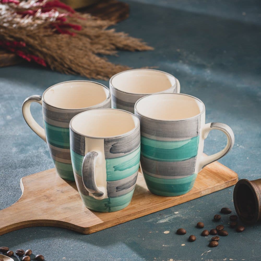 HS HINDUSTANI SAUDAGAR Aqua Mist Coffee Mug Set of 4 (275 ML Each) Microwave Safe Coffee Mugs Ceramic Milk Mug Ceramic Tea Mug Set Handmade Cup Best for Gift.
