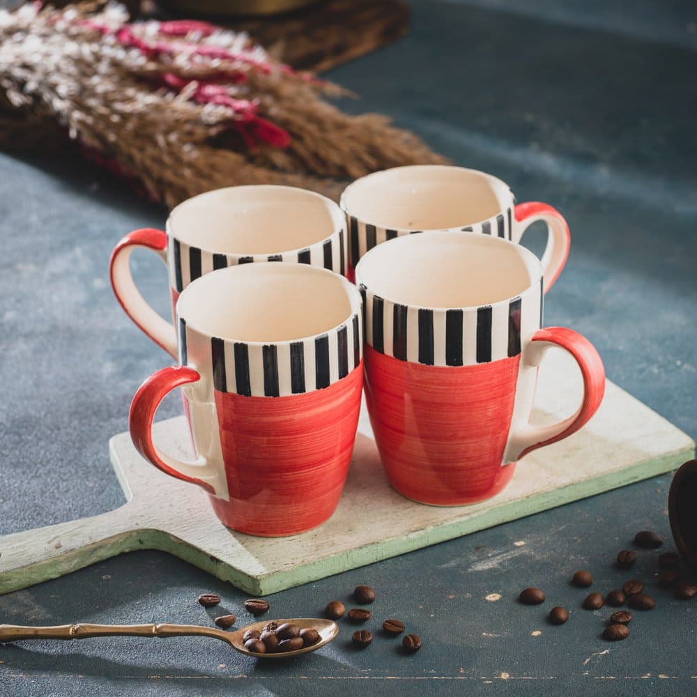HINDUSTANI SAUDAGAR Wild Rose Coffee Mug Set of 4 (275 ML Each) Microwave Safe Coffee Mugs Ceramic Milk Mug Ceramic Tea Mug Set Handmade Cup Best for Gift