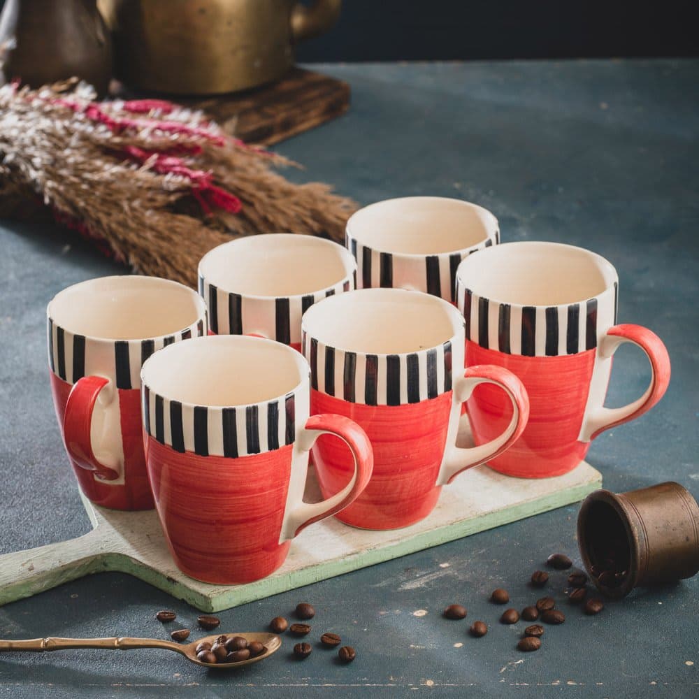 HINDUSTANI SAUDAGAR Wild Rose Coffee Mug Set of 6 (275 ML Each) Microwave Safe Coffee Mugs Ceramic Milk Mug Ceramic Tea Mug Set Handmade Cup Best for Gift