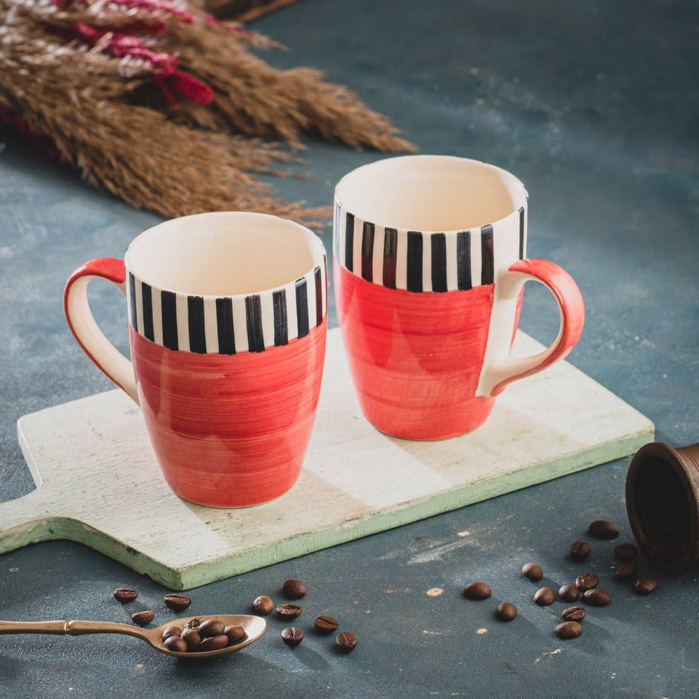 HINDUSTANI SAUDAGAR Wild Rose Coffee Mug Set of 2 (275 ML Each) Microwave Safe Coffee Mugs Ceramic Milk Mug Ceramic Tea Mug Set Handmade Cup Best for Gift