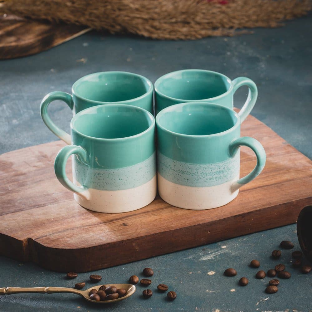 HS HINDUSTANI SAUDAGAR Aqua Mist Coffee Cup Set of 4 (190 ML Each) Microwave Safe Coffee Mugs Ceramic Milk Mug Ceramic Tea Cup Set Handmade Cup Best for Gift.