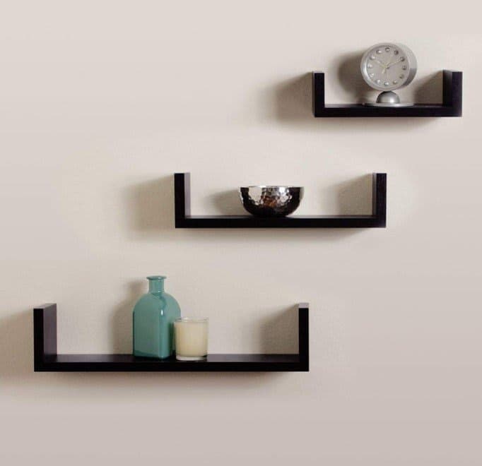 HS Hindustani Saudagar U Shape Dazzling Decorative Wooden Hanging Floating Display Shelves for Bedroom & Living Room & Office - Set of 3 , Black
