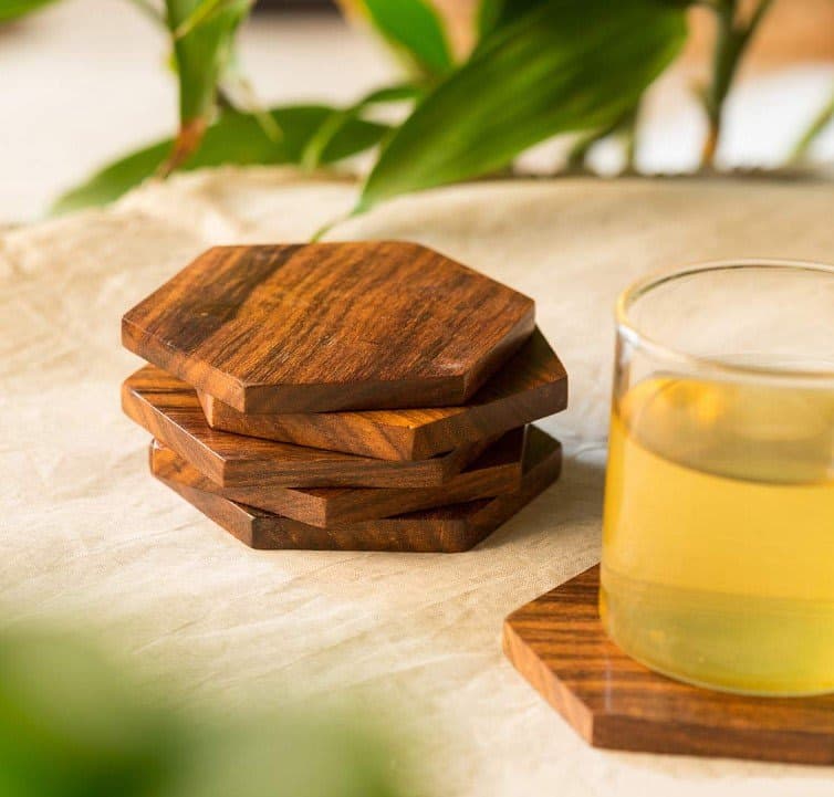 HS Hindustani Saudagar Handcrafted Coasters Set for Coffee Table Cum Tea Coasters (Brown, Set of 6)