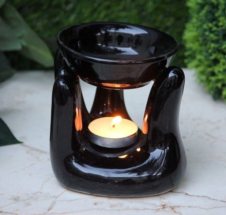 HS Hindustani Saudagar Oil Burner for Home, Office, with 1 Tea Light Candle, (Black)