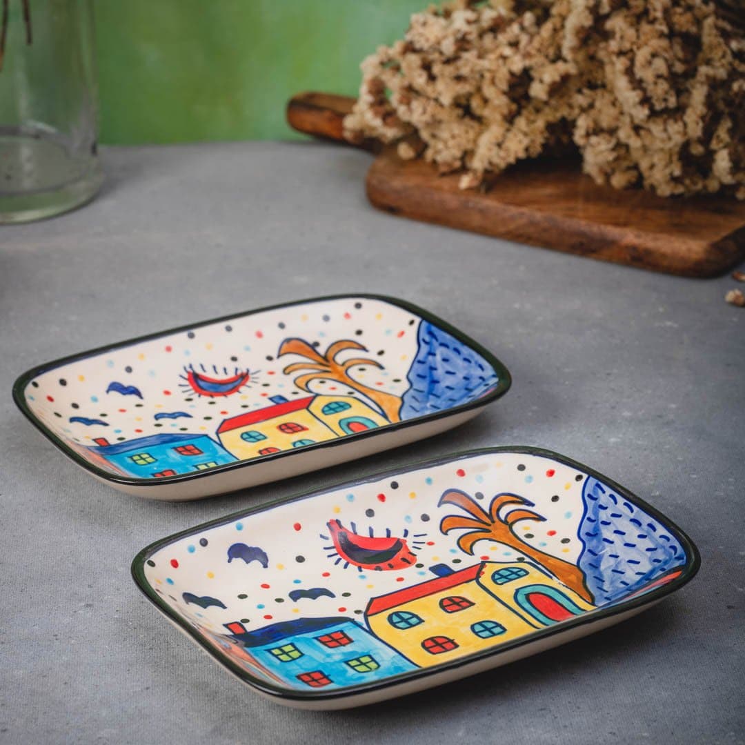 HS HINDUSTANI SAUDAGAR Beautiful Hut Hand Painted Multipurpose Platter , Set of 2